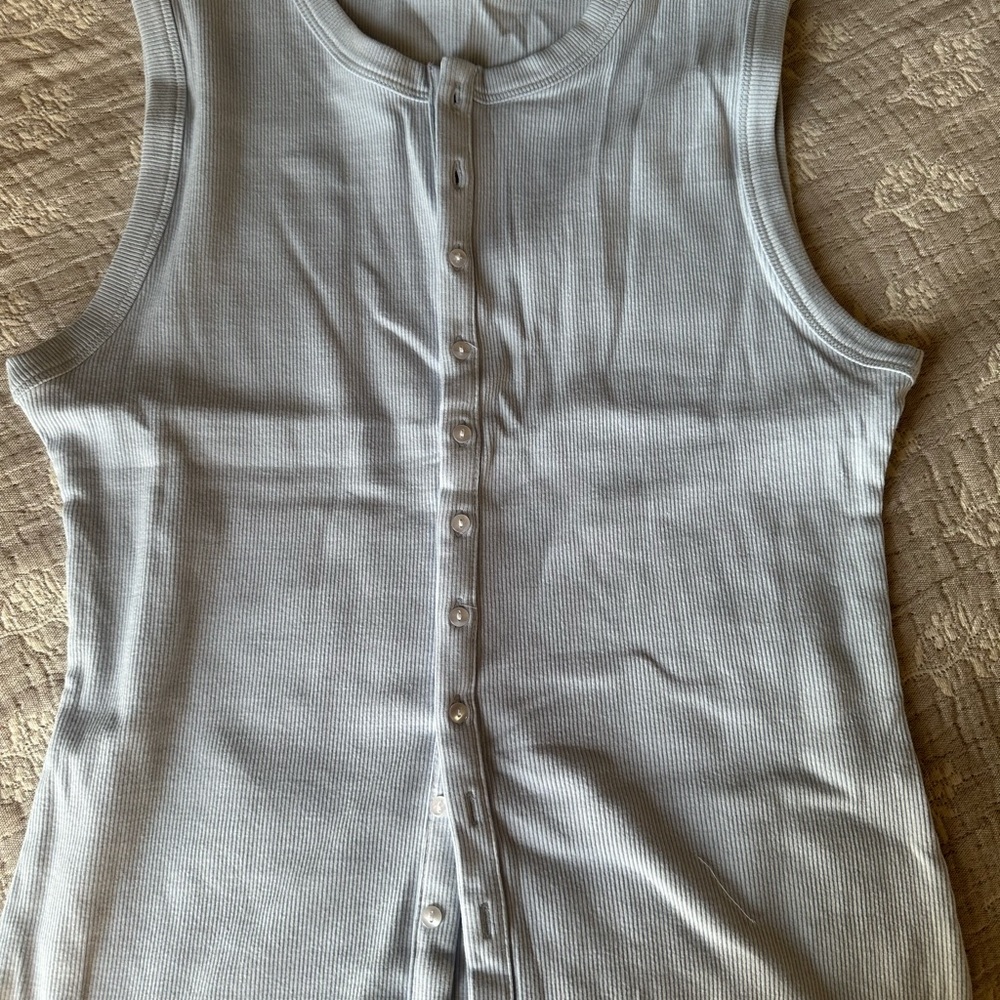 Sleeveless Button-Up Ribbed Top - Light Blue Abercrombie & Fitch